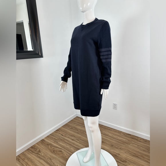 Thom Browne NAVY CLASSIC LOOPBACK TONAL 4-BAR CREWNECK SWEATER DRESS - Picture 10 of 14